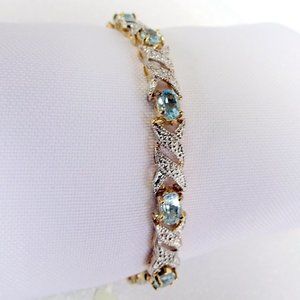 NWT Genuine Diamond Blue Topaz 24kt Gold Overlayed Sterling Tennis Bracelet